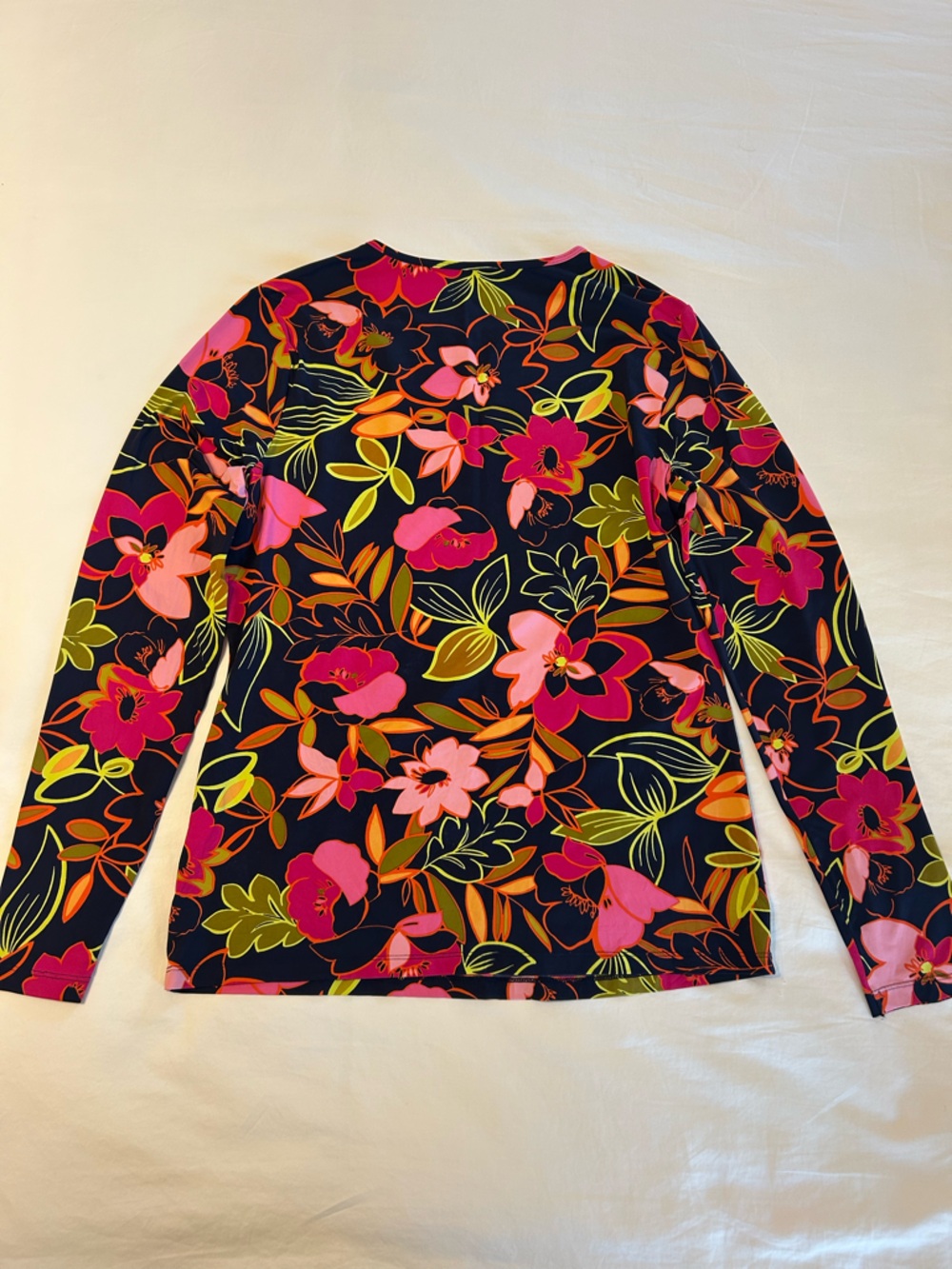 Land’s End Long Sleeve Rash Guard Navy Blue Floral Women Size M 10-12 - Picture 2 of 6